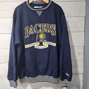 Vintage 90s Indiana Pacers Logo Athletic Crewneck Sweatshirt Navy Striped L